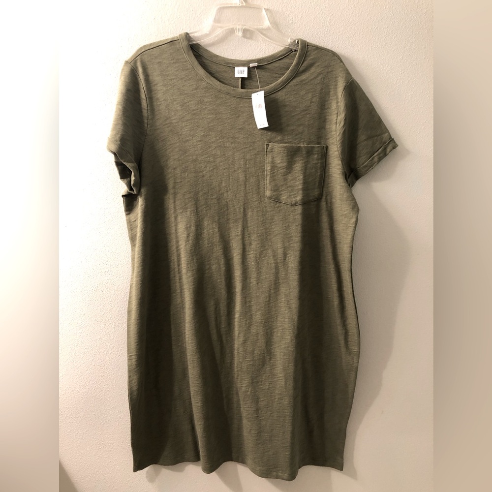 Dress, GAP, T-shirt dress with pocket, olive green, large